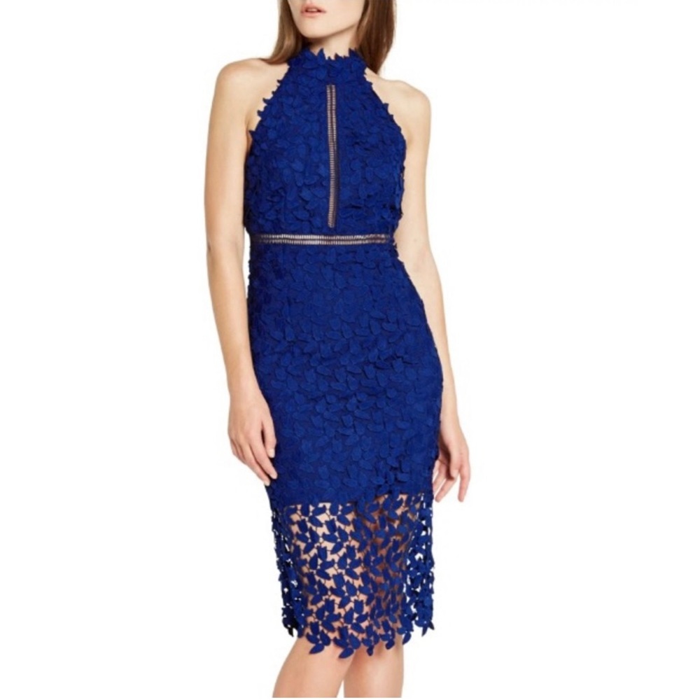 Navy Bardot Lace Dress